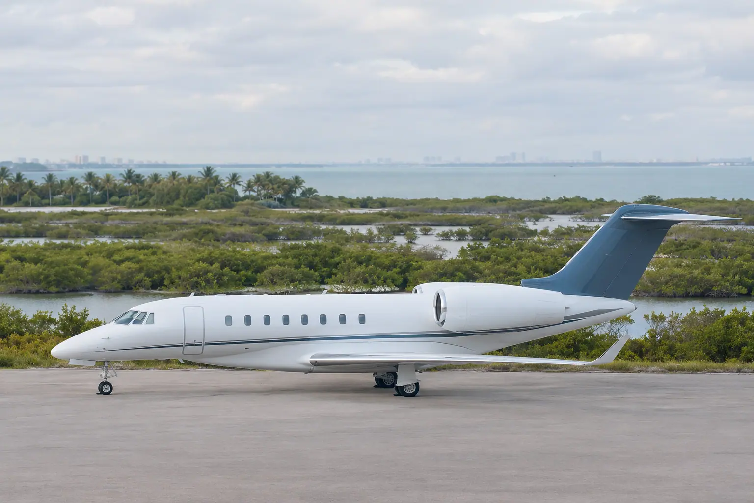 Super-midsize jet on the ramp